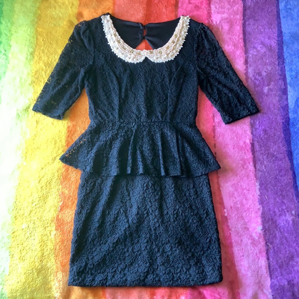 Vintage Black Lace Peplum Dress
